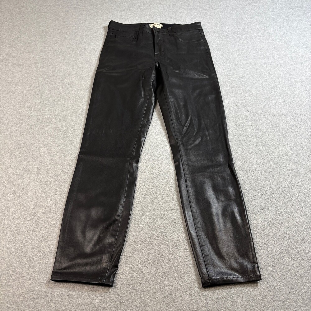 L'Agence Pants Women 27 Black Waxed Cotton High Rise Stretch Rockabilly Made USA